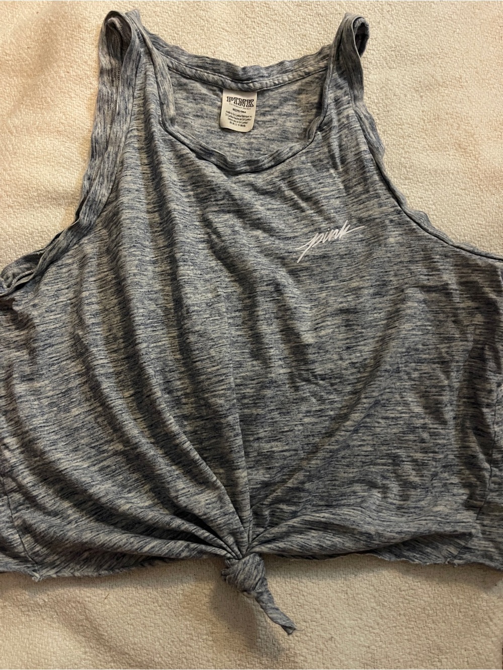 PINK Victoria's Secret Heather Blue & White Tie Knot Tank